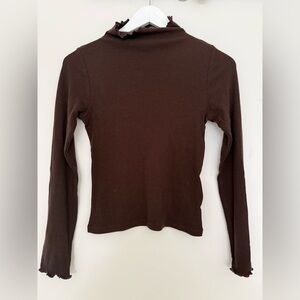 Rouje Galina Lettice Trim Turtle Neck Mock neck Brown Ribbed Long-Sleeve